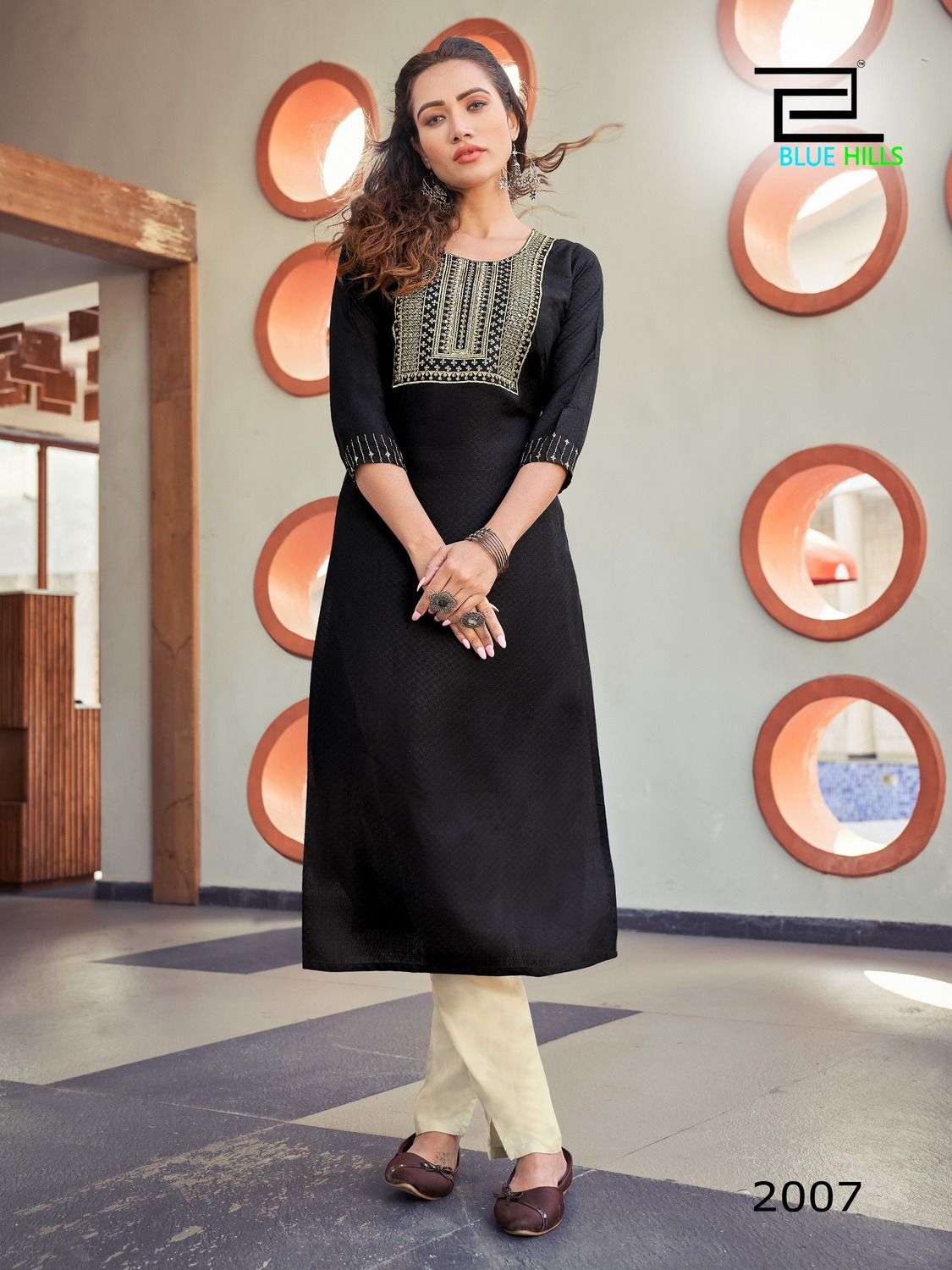 COLORBAR VOL 20 VISCOSE DOBBY ZARI EMBROIDERY WITH SEQUENCE WORK STRAIGHT CUT KURTI BY BLUE HILLS 2007